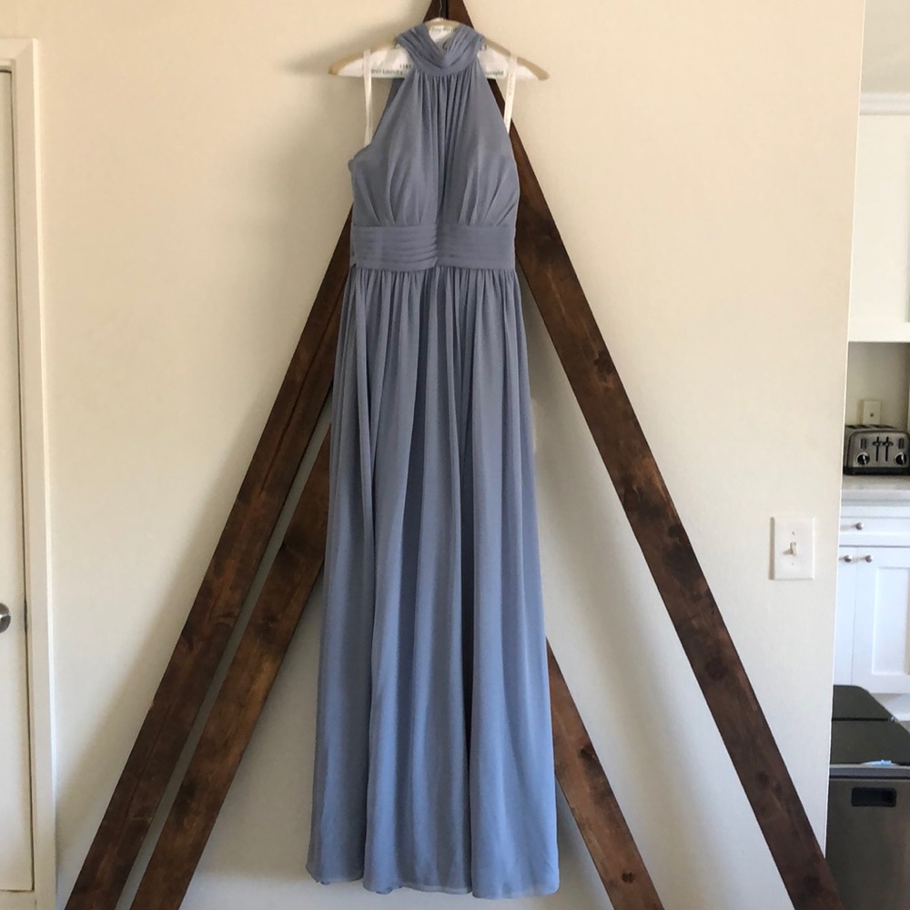 Azazie Iman in dusty blue. Looks lighter in bright light